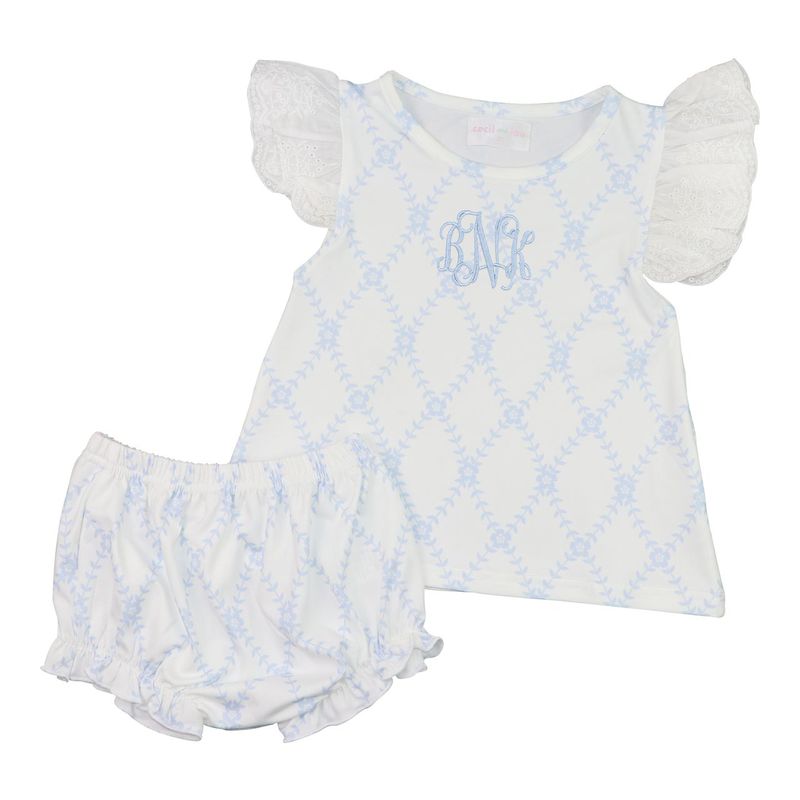 Blue Trellis Knit Eyelet Diaper Set