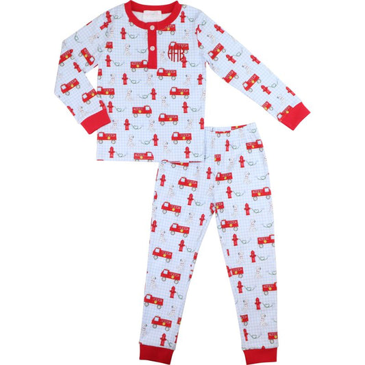 Blue Valentine Knit Firetruck Pajamas