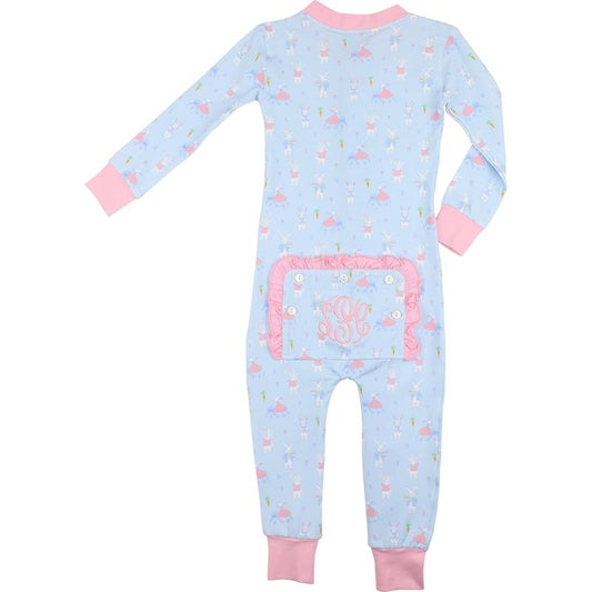 Blue Whimsical Bunny Knit Zipper Pajamas