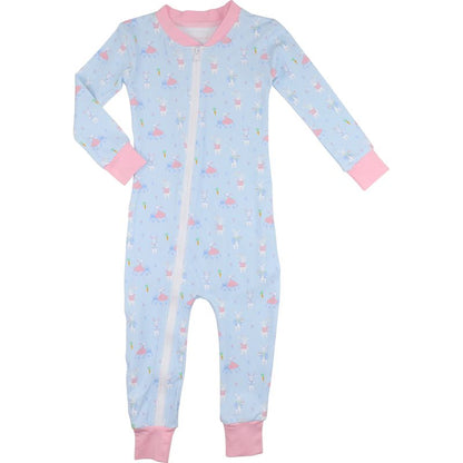 Blue Whimsical Bunny Knit Zipper Pajamas