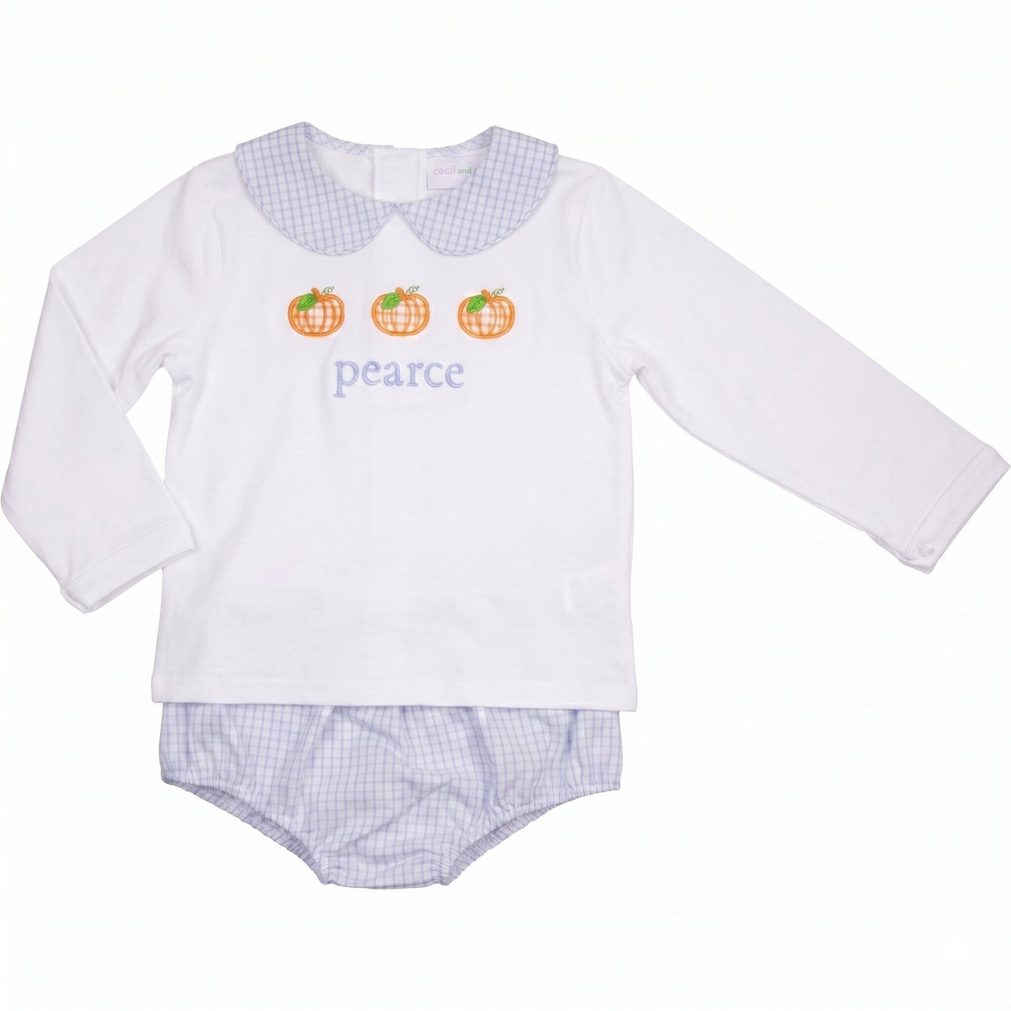 Blue Windowpane Applique Pumpkin Diaper Set