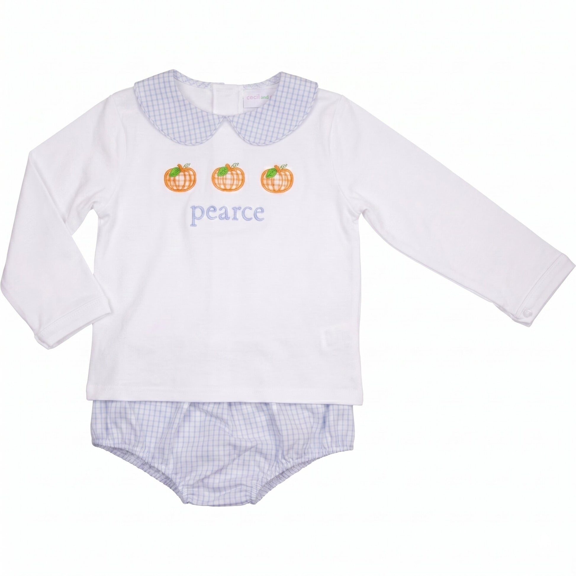 Blue Windowpane Applique Pumpkin Diaper Set