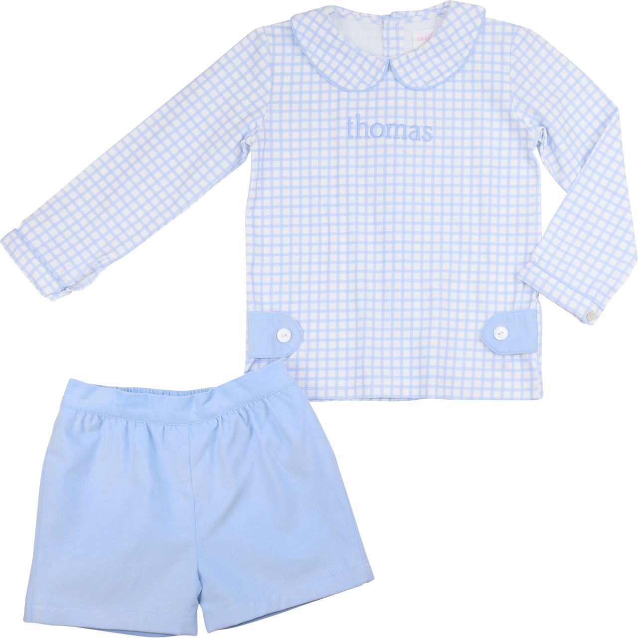 Blue Windowpane Corduroy Short Set