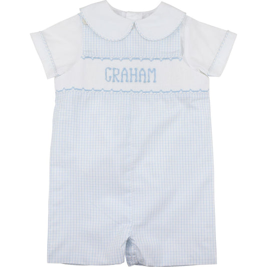 Blue Windowpane Custom Smocked Jon Jon Set