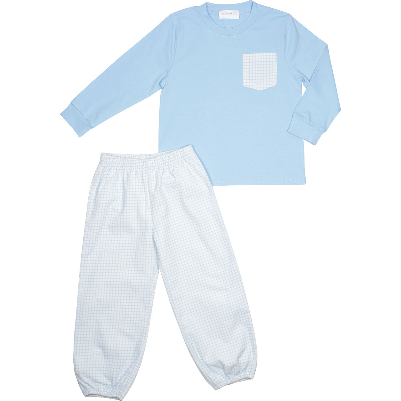 Blue Windowpane Knit Pocket Ankle Pant Set