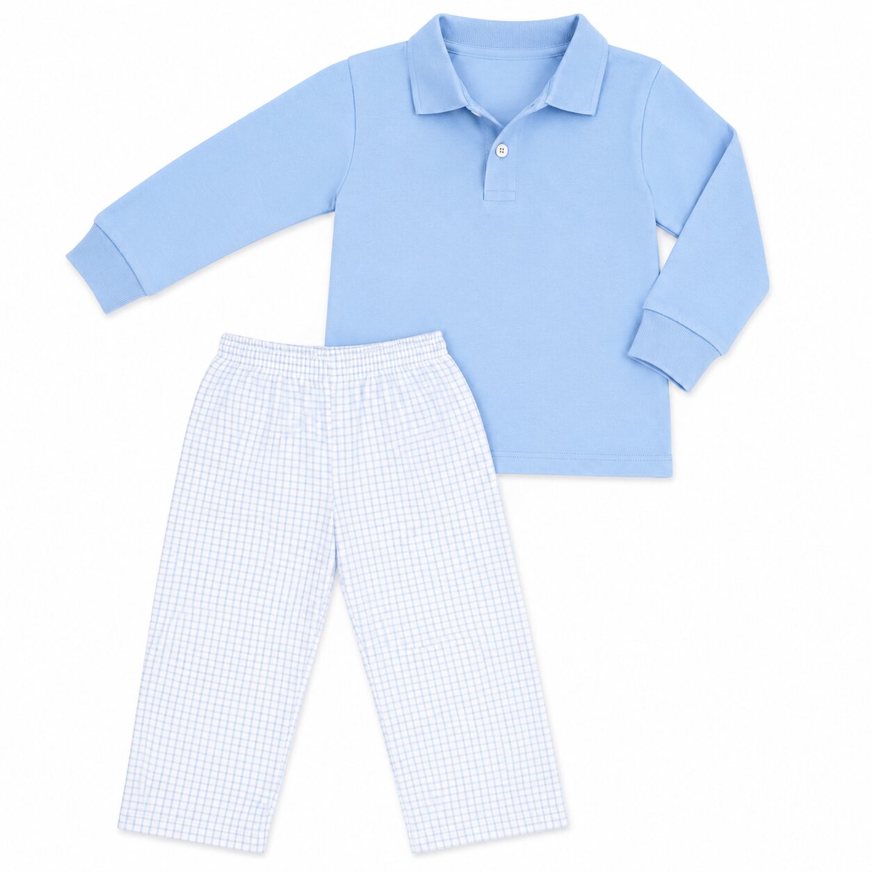 Blue Windowpane Knit Polo Pant Set2
