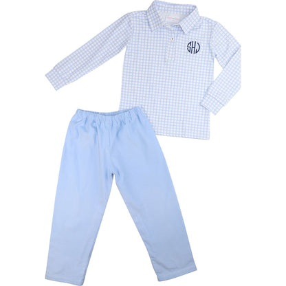 Blue Windowpane Polo Pant Set