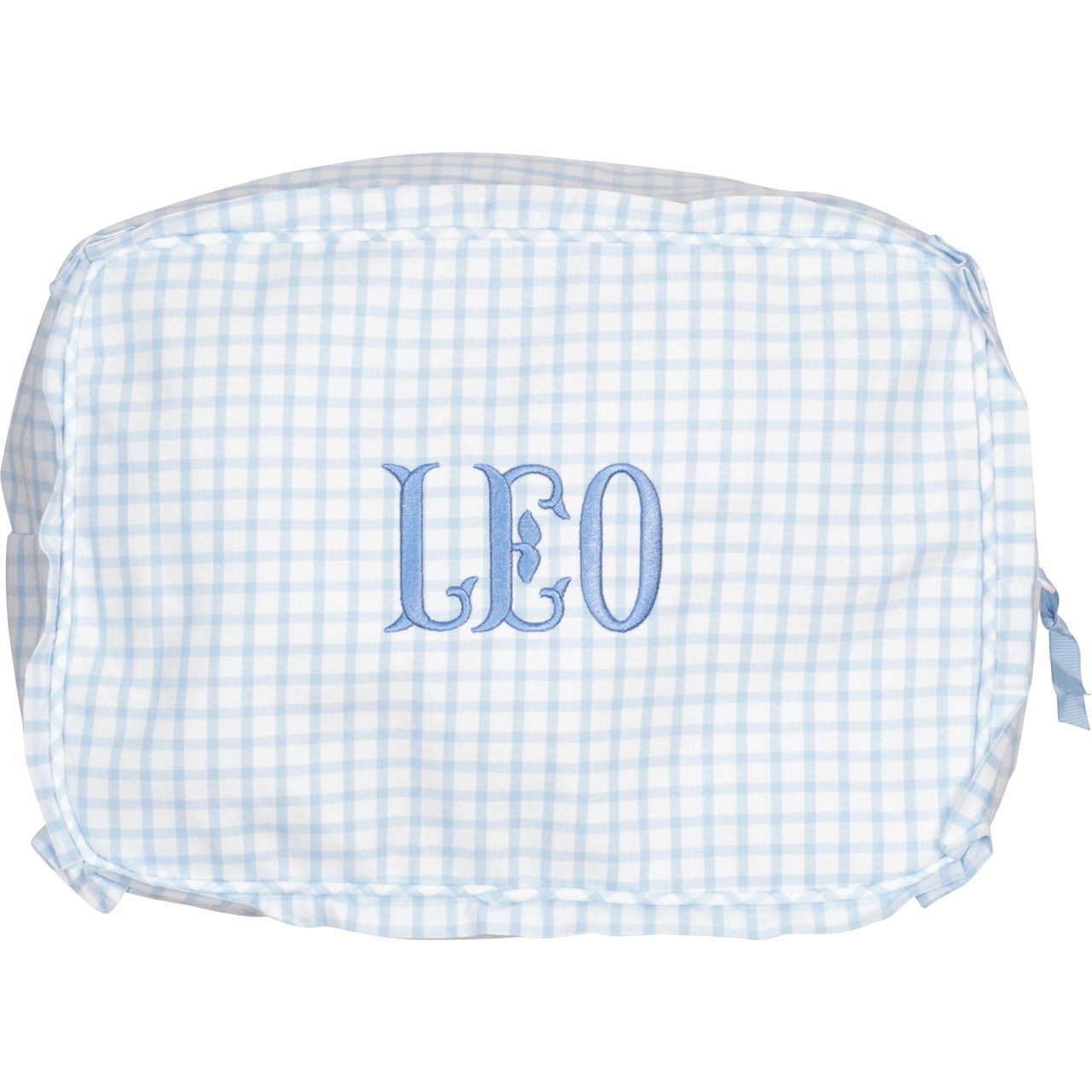 Blue Windowpane Ruffle Zipper Pouch