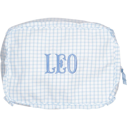 Blue Windowpane Ruffle Zipper Pouch