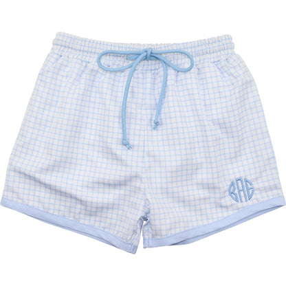 Blue Windowpane Swim Trunks