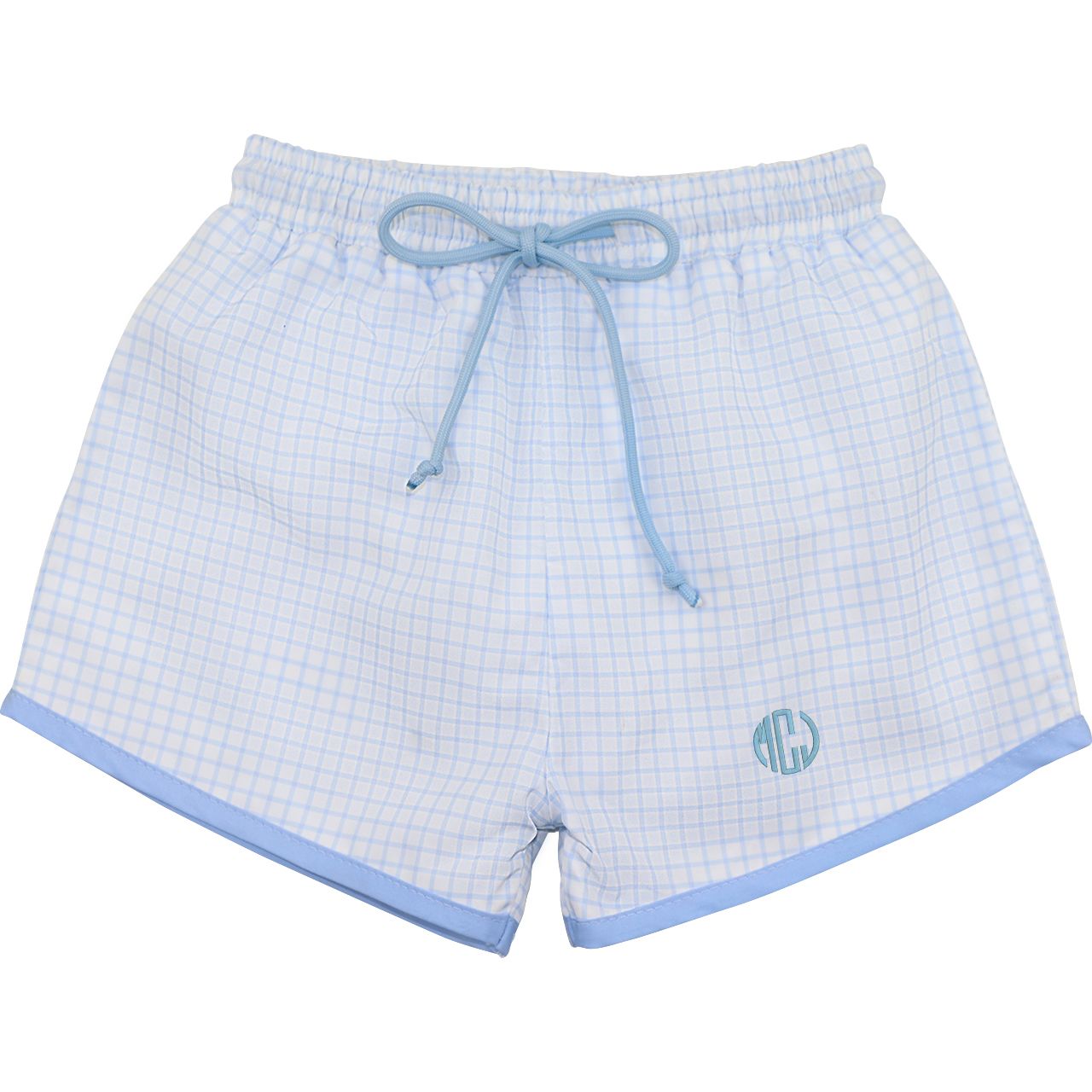 Blue Windowpane Swim Trunks