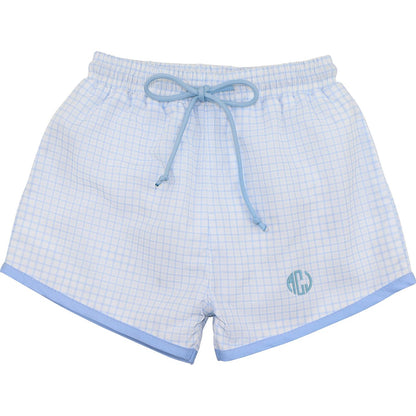 Blue Windowpane Swim Trunks