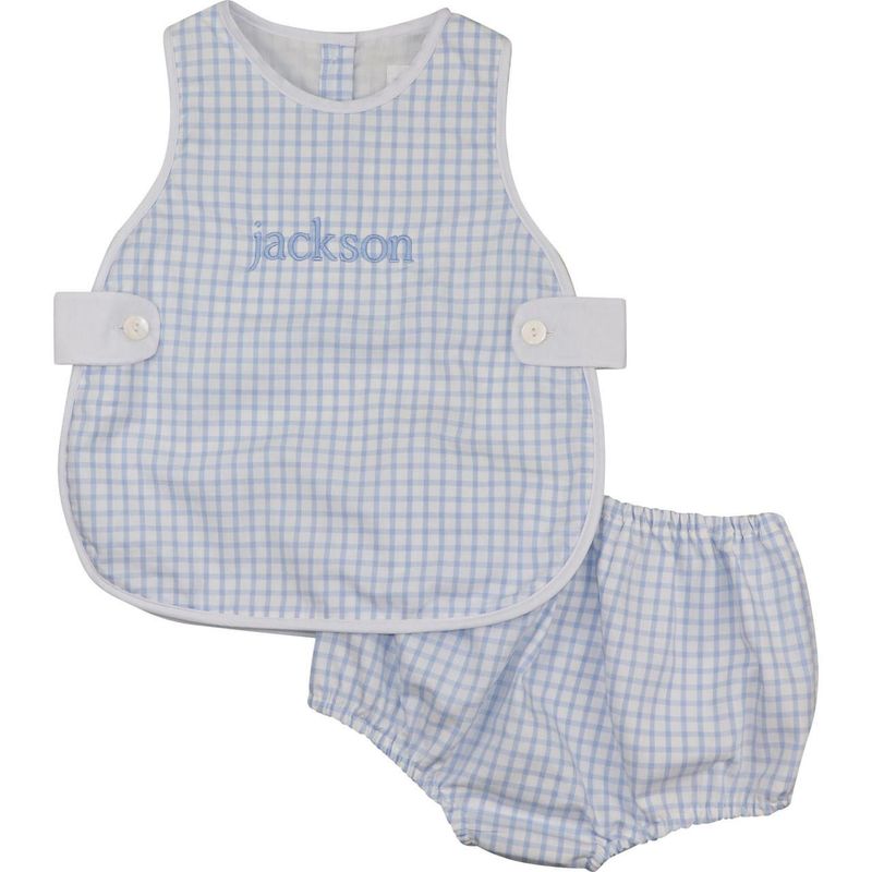 Blue Windowpane Tab Diaper Set