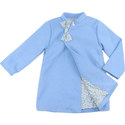 Blue Wool Floral Bow Coat Back