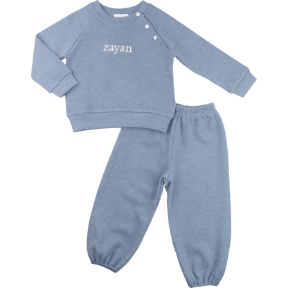 Blue Woven Sweater Button Pant Set