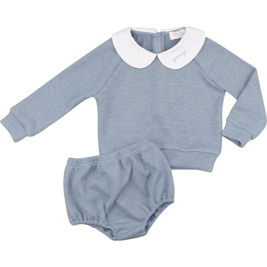 Blue Woven Sweater Diaper Set