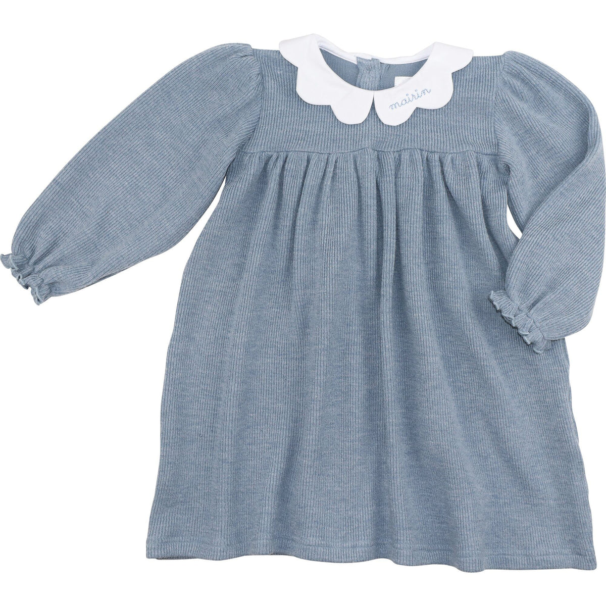 Blue Woven Sweater Scalloped Collar Dress