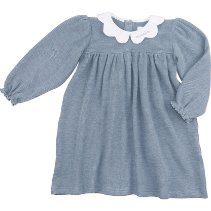 Blue Woven Sweater Scalloped Collar Dress