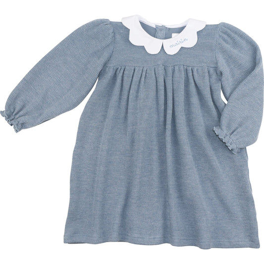 Blue Woven Sweater Scalloped Collar Dress