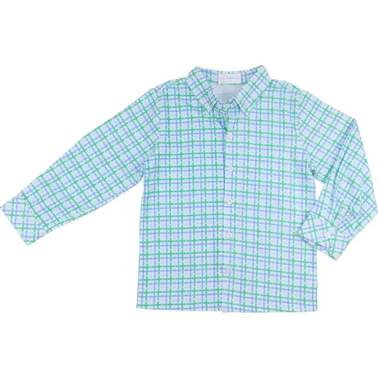 Blue and Green Windowpane Corduroy Button Down Shirt