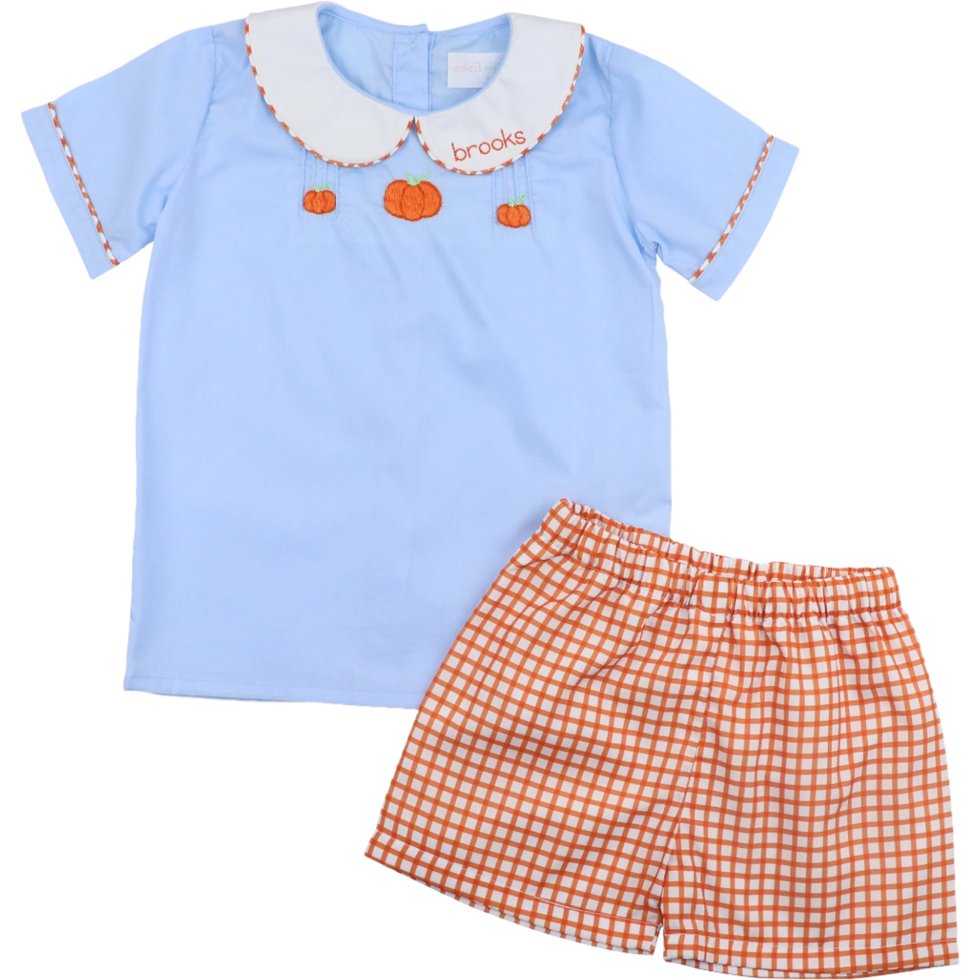 Blue and Orange Embroidered Pumpkin Short Set