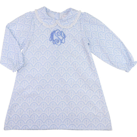 Blue floral dress with eyelet on the collar
