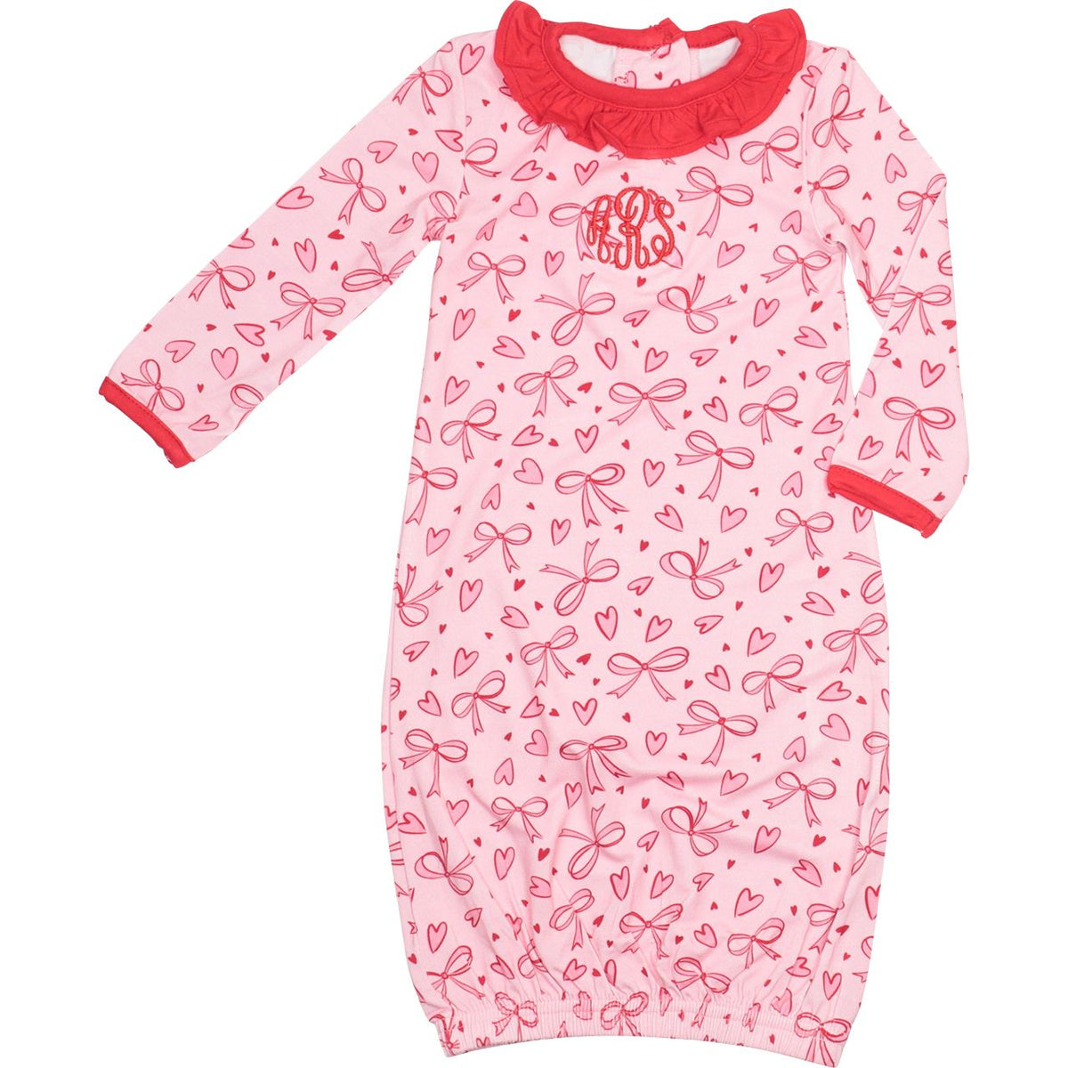 Bow And Heart Print Knit Baby Gown
