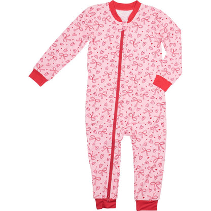 Bow And Heart Print Zipper Pajamas