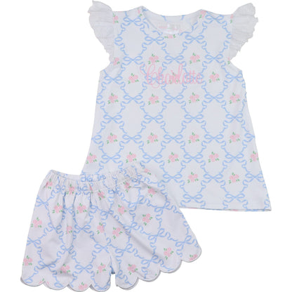 Bow And Rose Knit Eyelet Short Set