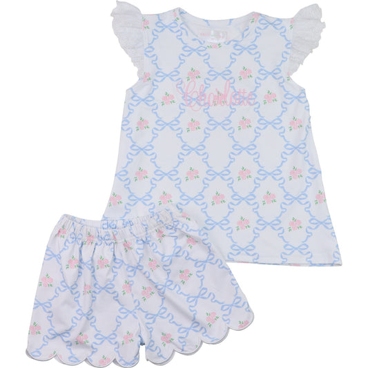 Bow And Rose Knit Eyelet Short Set