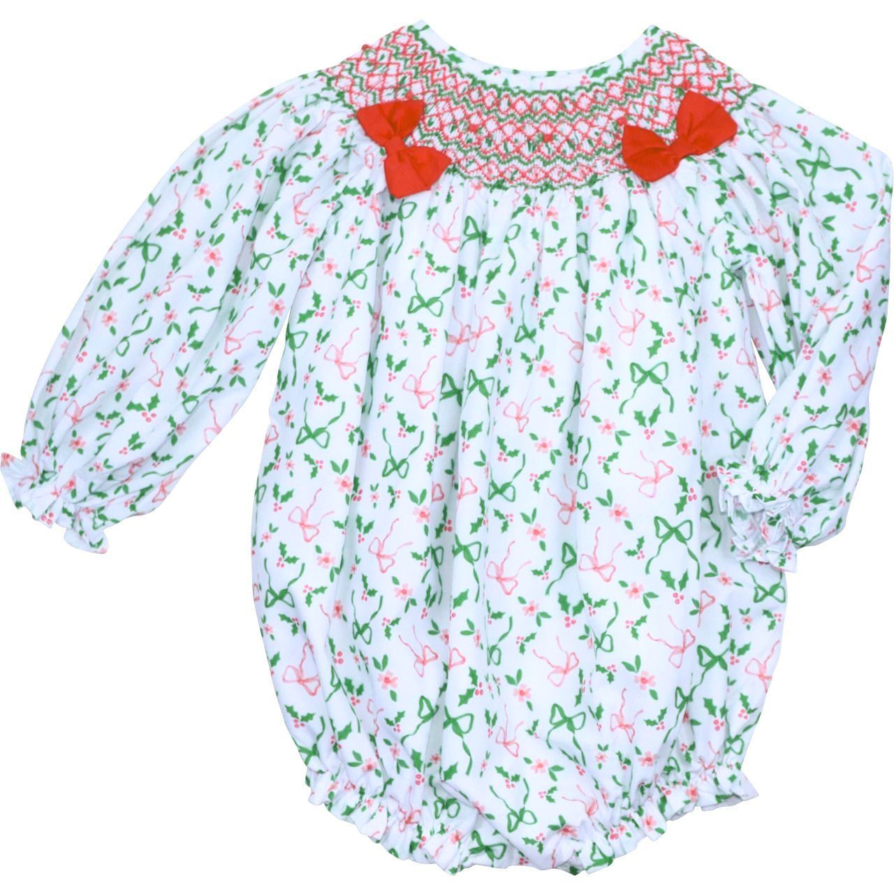 Bows And Holly Smocked Holiday Bubble