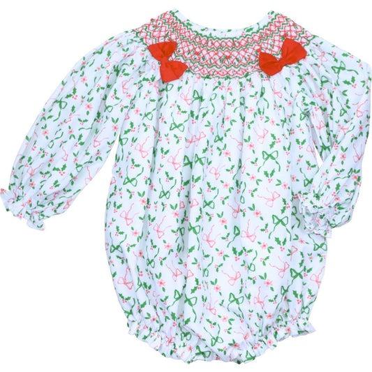 Bows And Holly Smocked Holiday Bubble
