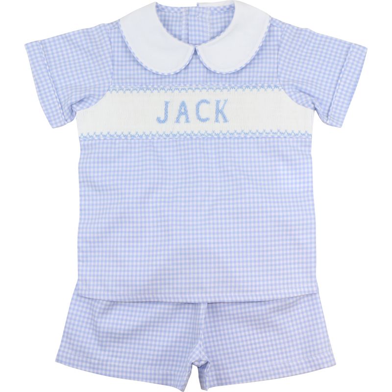Boy's Blue Gingham Custom Smocked Short Set