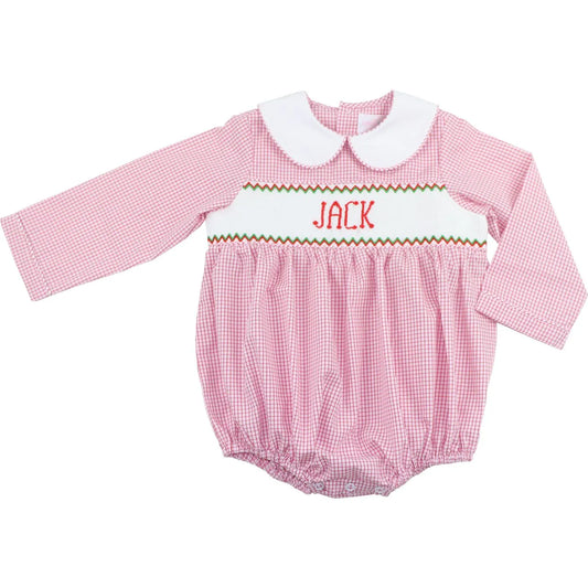 Boys Red Windowpane Custom Smocked Bubble