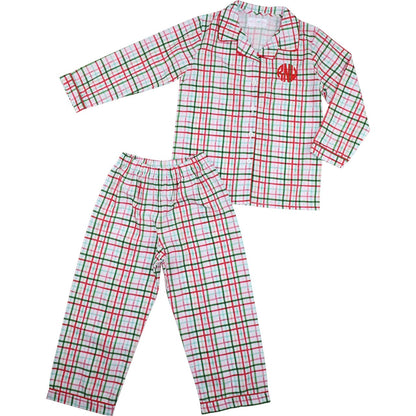Boys Red and Green Plaid Windowpane Pajamas