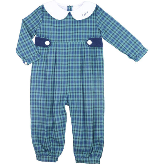 Green And Navy Plaid Long Romper