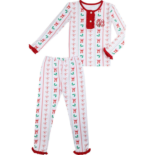 Candy Cane And Holly Knit Pajamas