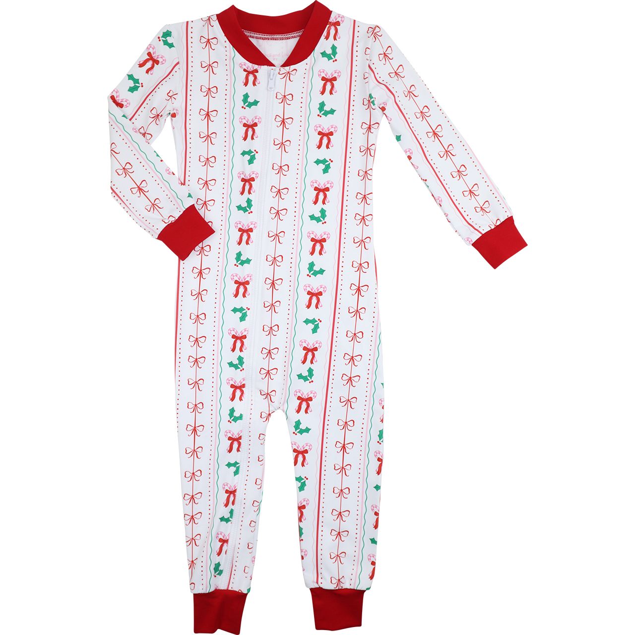 Candy Cane And Holly Knit Zipper Pajamas