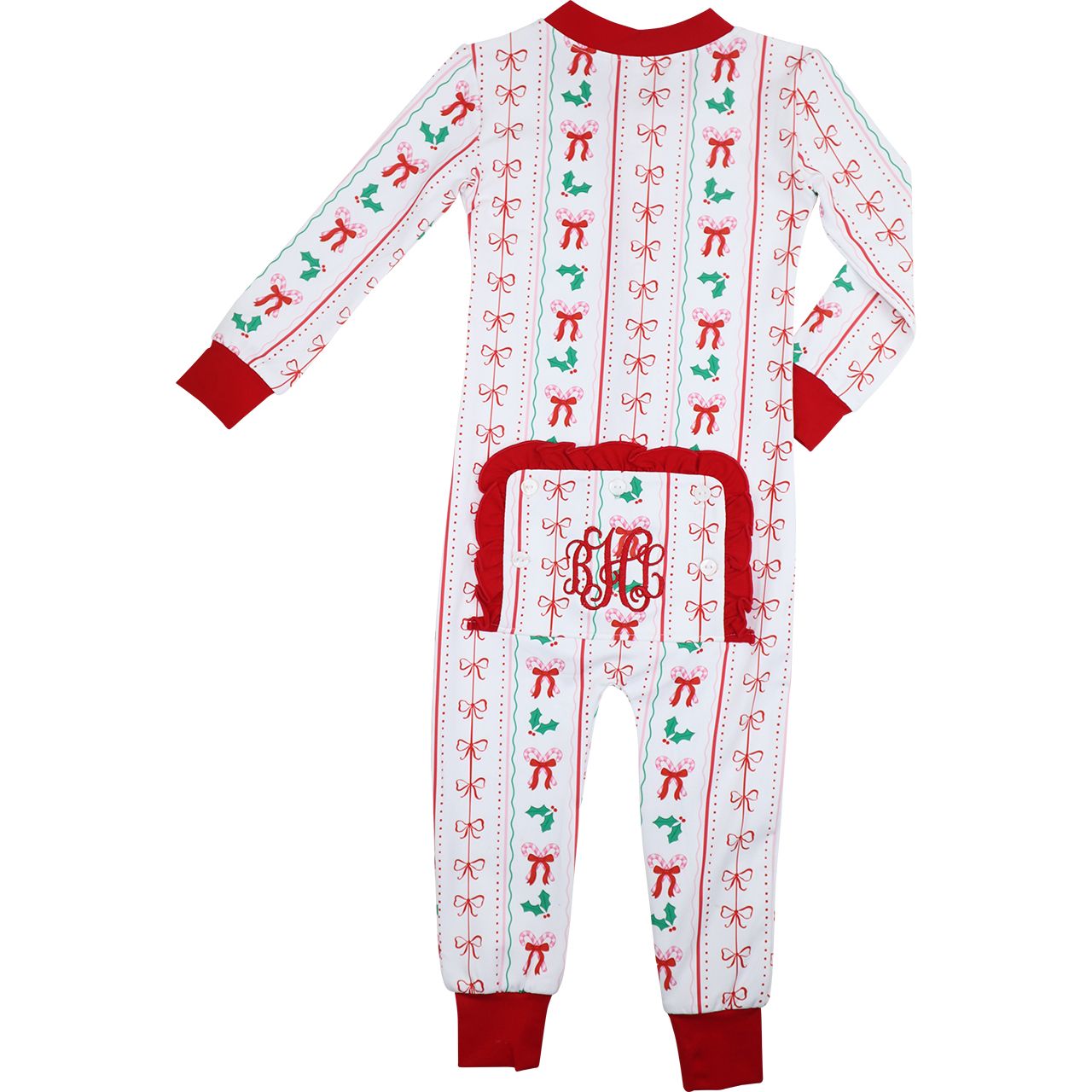 Candy Cane And Holly Knit Zipper Pajamas