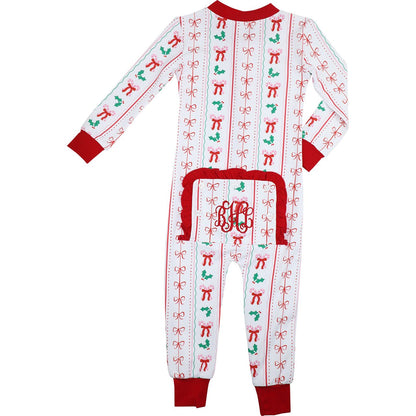 Candy Cane And Holly Knit Zipper Pajamas