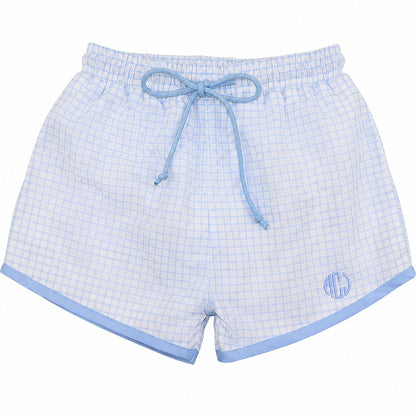 Blue Windowpane Swim Trunks