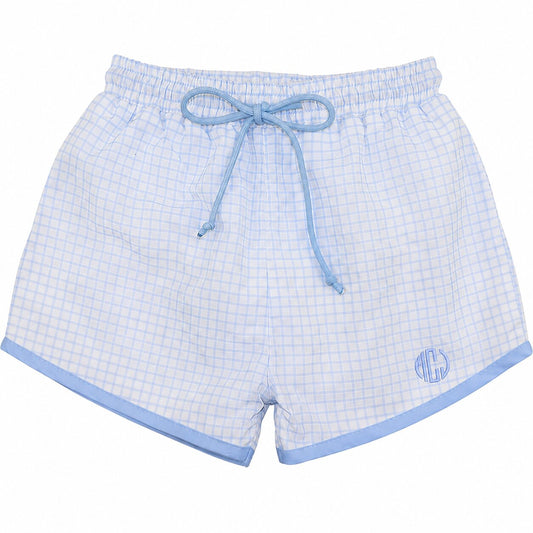 Blue Windowpane Swim Trunks