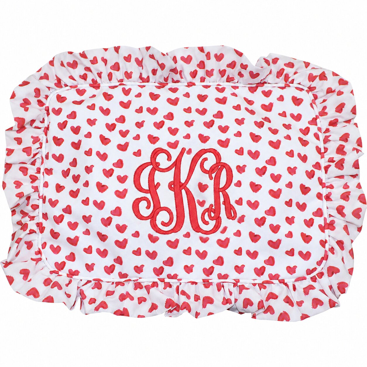 Red Heart Ruffle Zipper Pouch