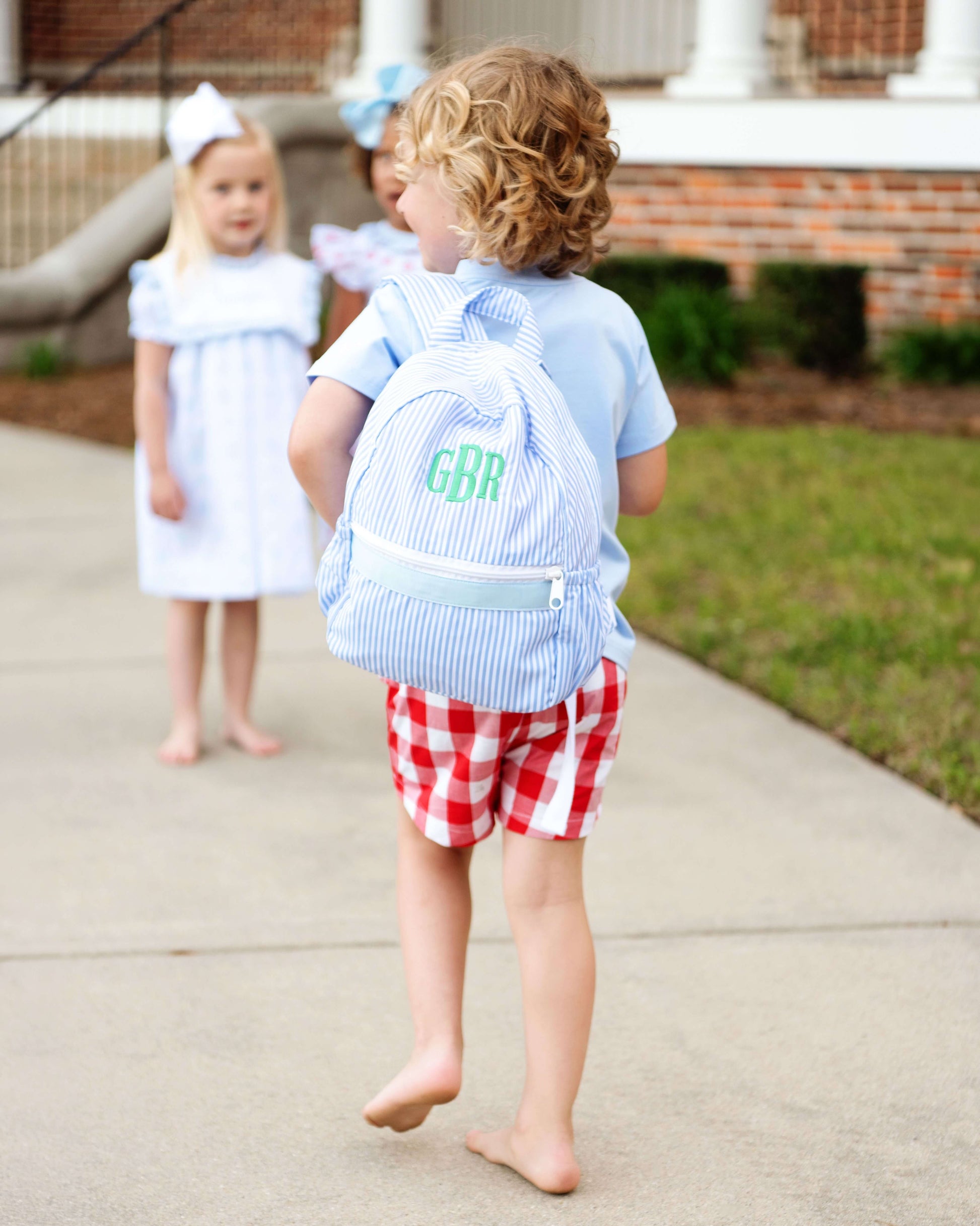 Blue Seersucker Backpack