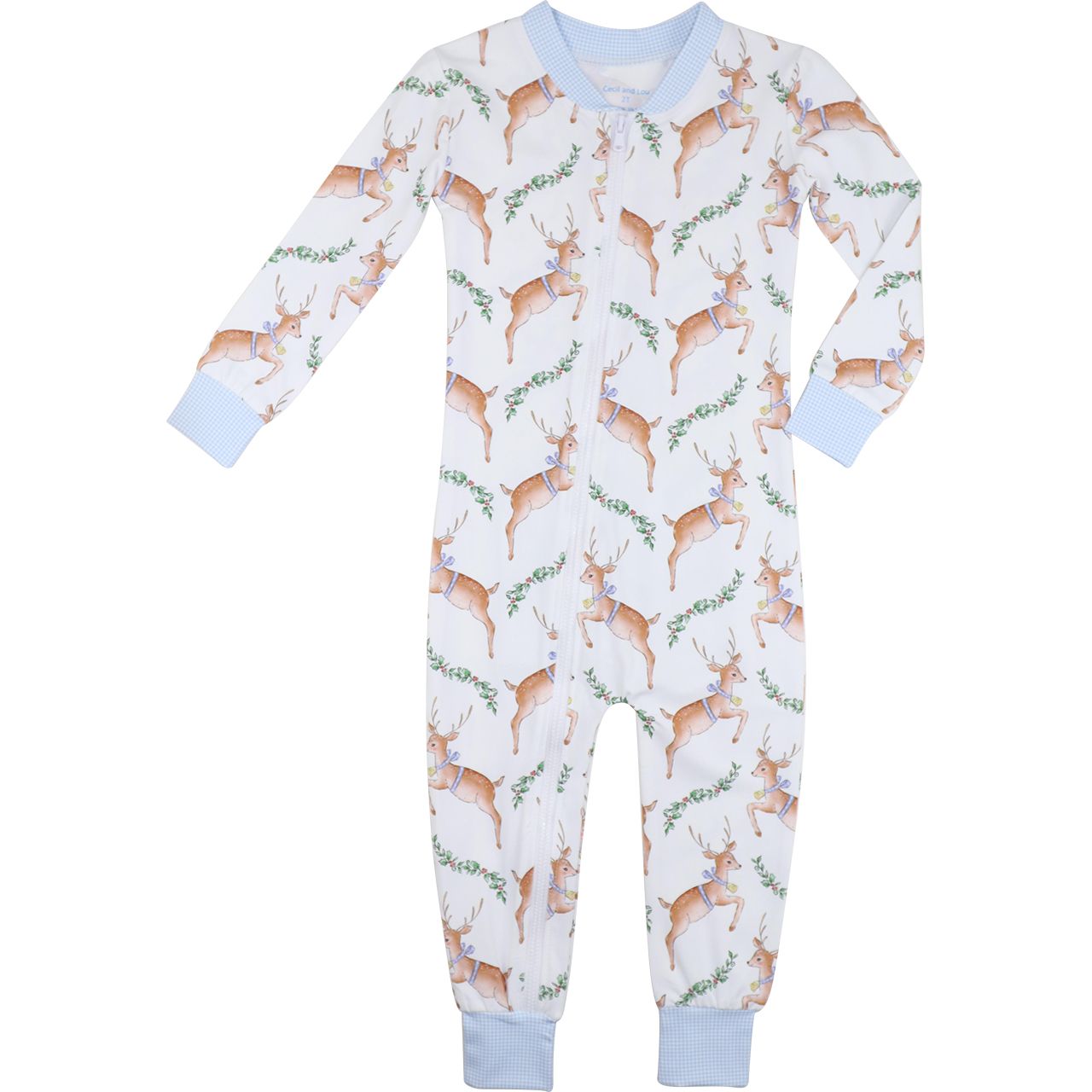 Children's onesie with deer pattern on a white background