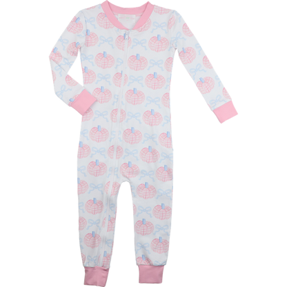Children's onesie with pumpkin pattern on a white background