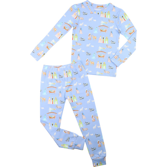 Blue Knit Nativity Scene Pajamas