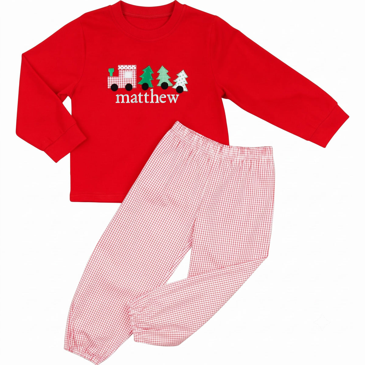 Christmas Applique Train Ankle Pant Set1
