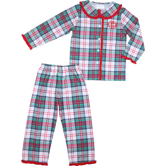 Christmas Plaid Button Down Ruffle Pajamas
