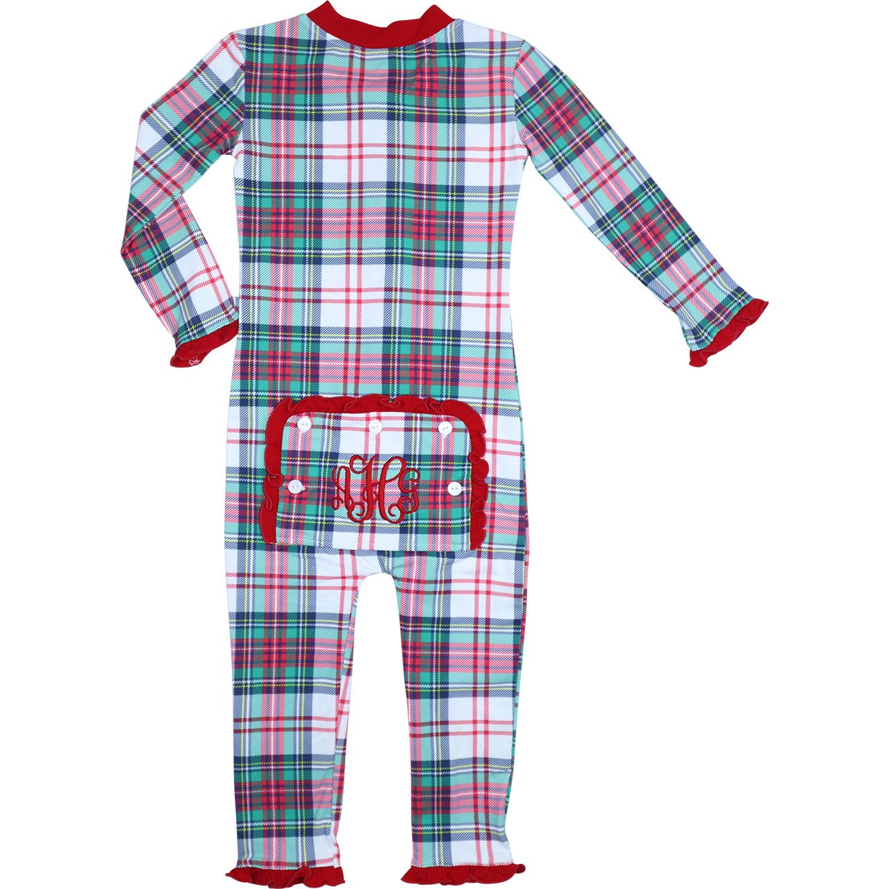 Christmas Plaid Knit Ruffle Zipper Pajamas